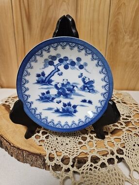 Vintage Japanese Plate Dish Children Porcelain Blue & White 4 3/4” Collectible